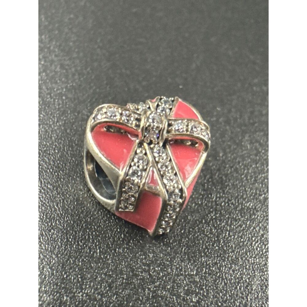 Pandora Pink Heart Gift Box Charm Enamel CZ 925 G10
